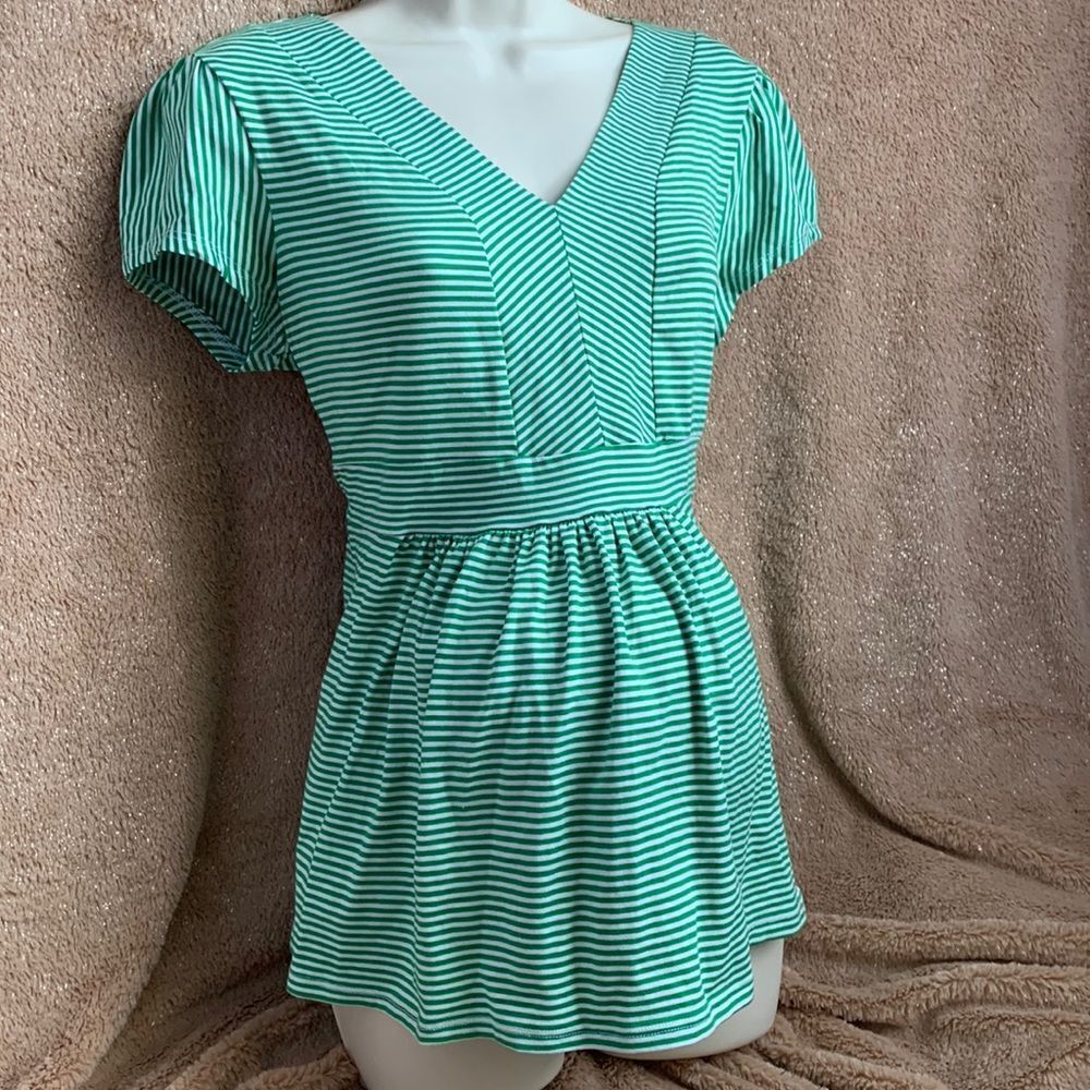 Motherhood Maternity Tunic Top Short Sleeve Shirt L Green Striped